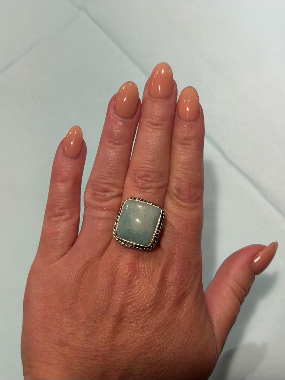 Sterling Silver 925 Square Larimar Ring - Light Blue Statement Ring- size 6.5